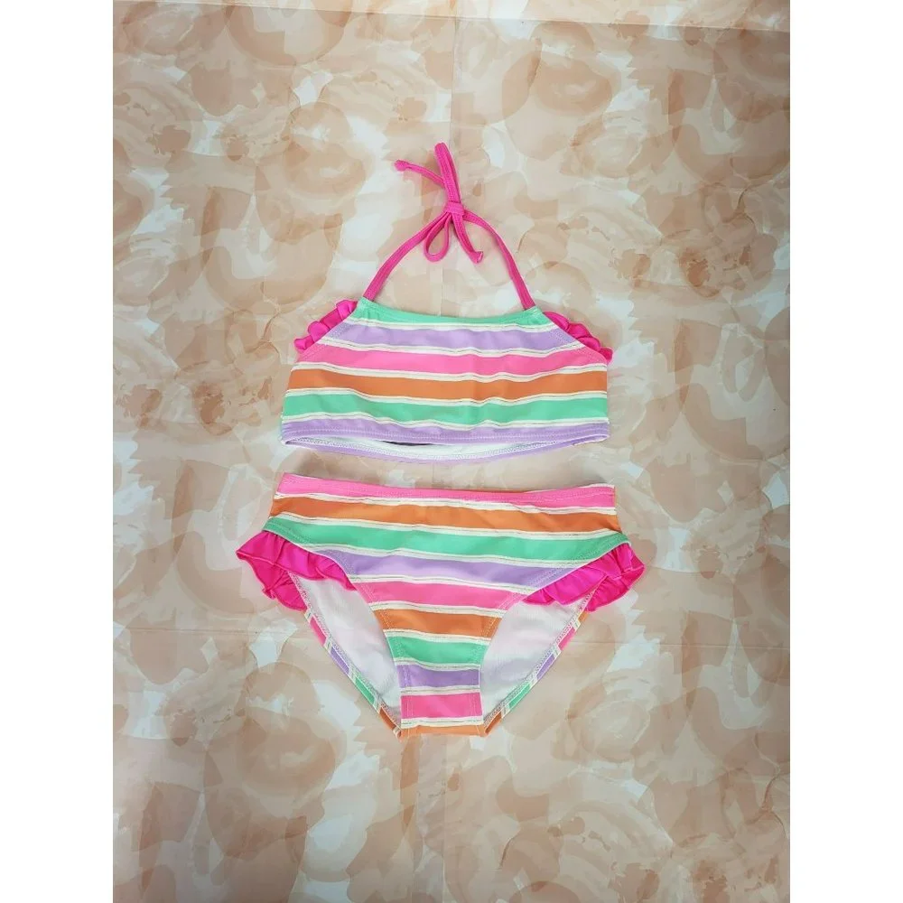 Heat Girls Size 10/12 Rainbow‎ Striped 2 Piece Swimsuit